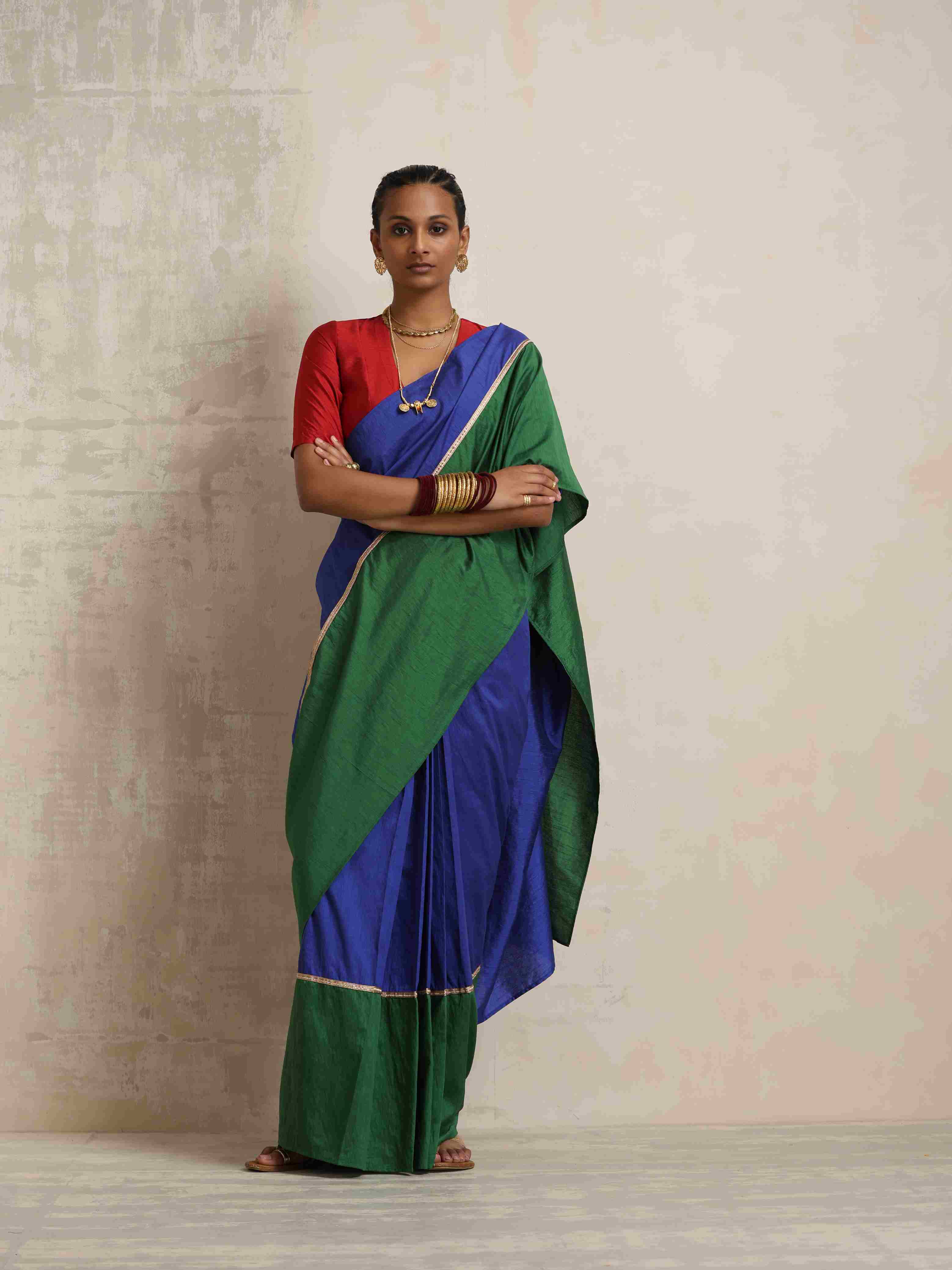 trueBrowns Blue Silk Ready To Wear Saree - Distacart