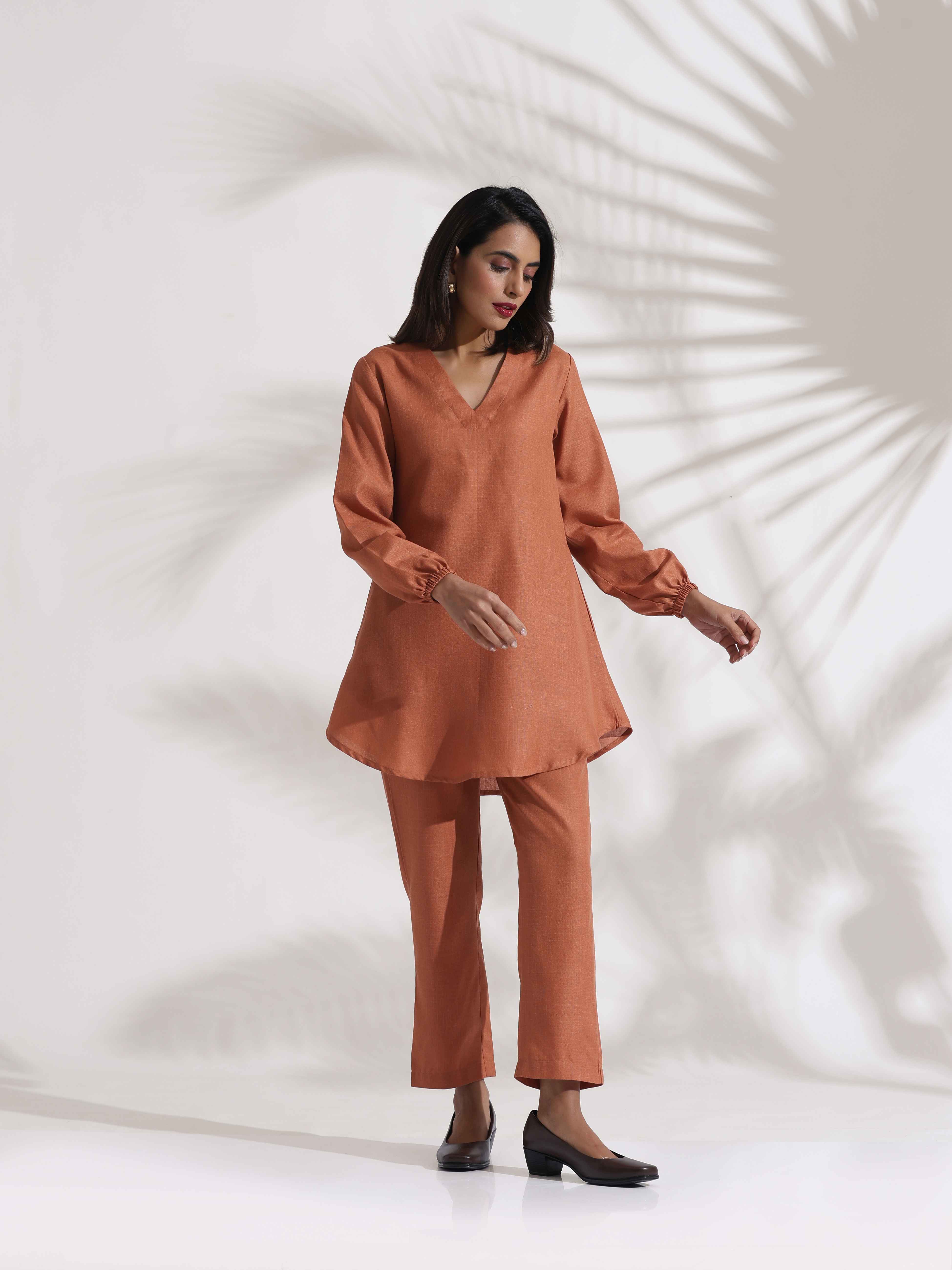 trueBrowns Rust Slub Co-ord Set - Distacart