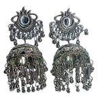 Thumbnail for Tehzeeb Creations Women's Silver Colour Oxidised Earrings With Kundan And Mirror Work - Distacart