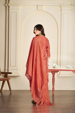 Thumbnail for BulBul Mira Rust Silk Kurta Set with Dupatta