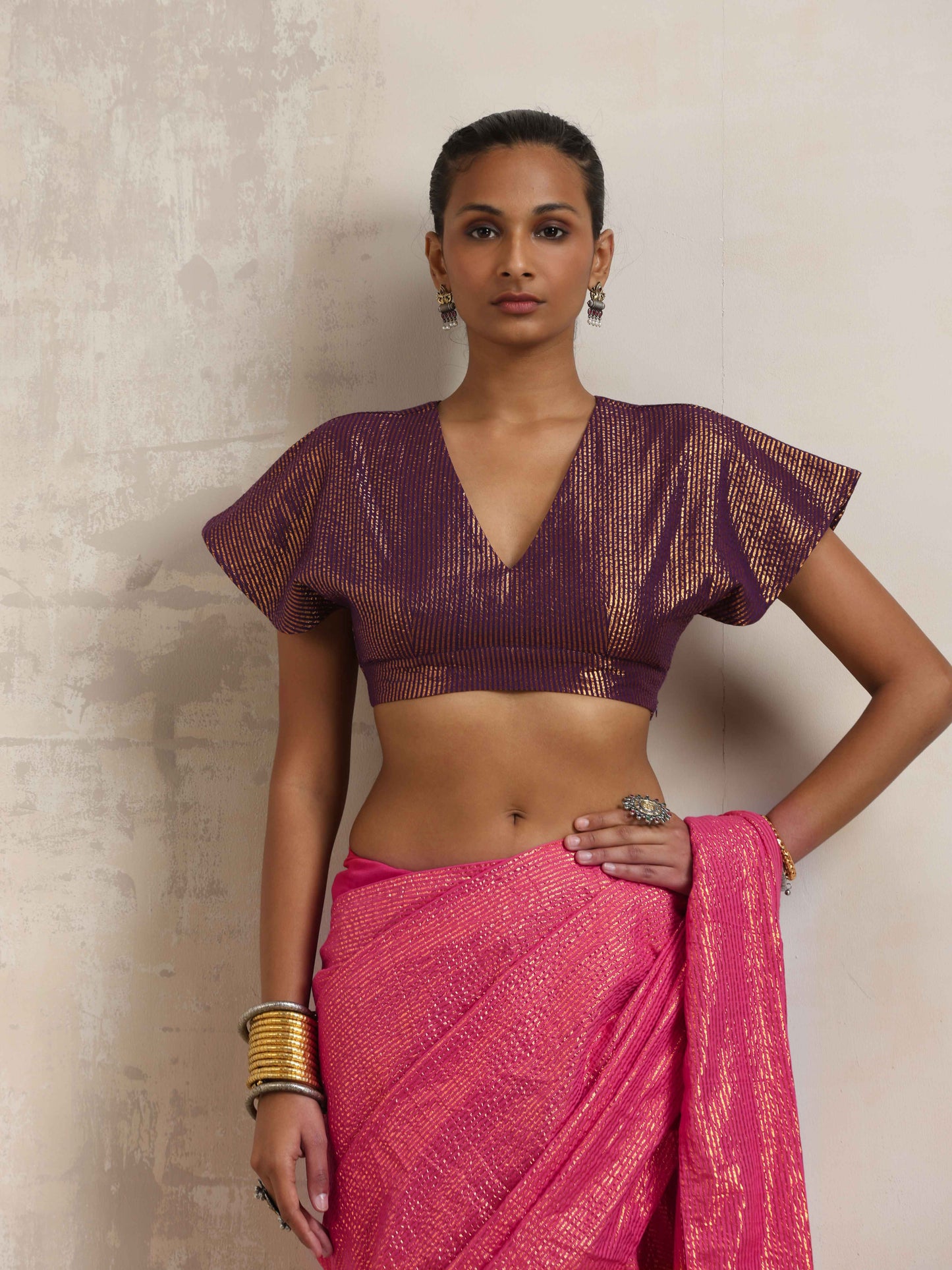 trueBrowns Purple Gold Metallic Blouse - Distacart
