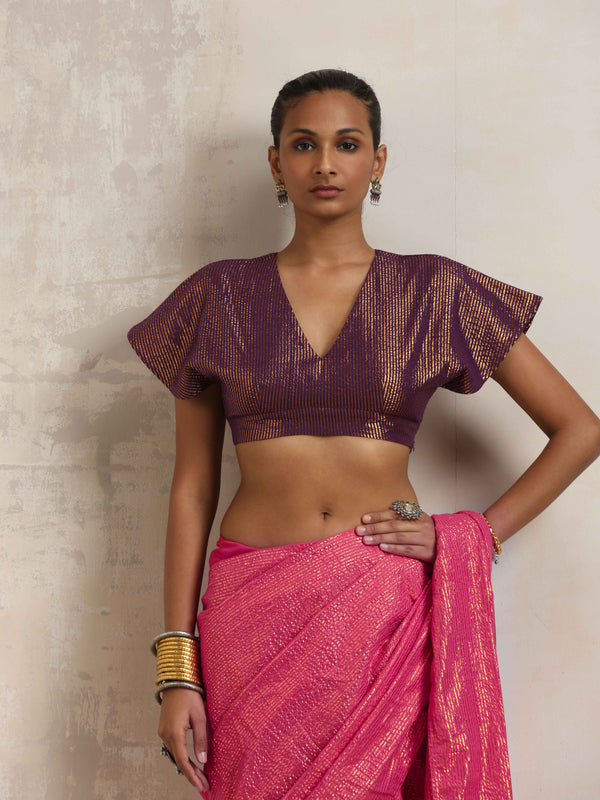 trueBrowns Purple Gold Metallic Blouse - Distacart