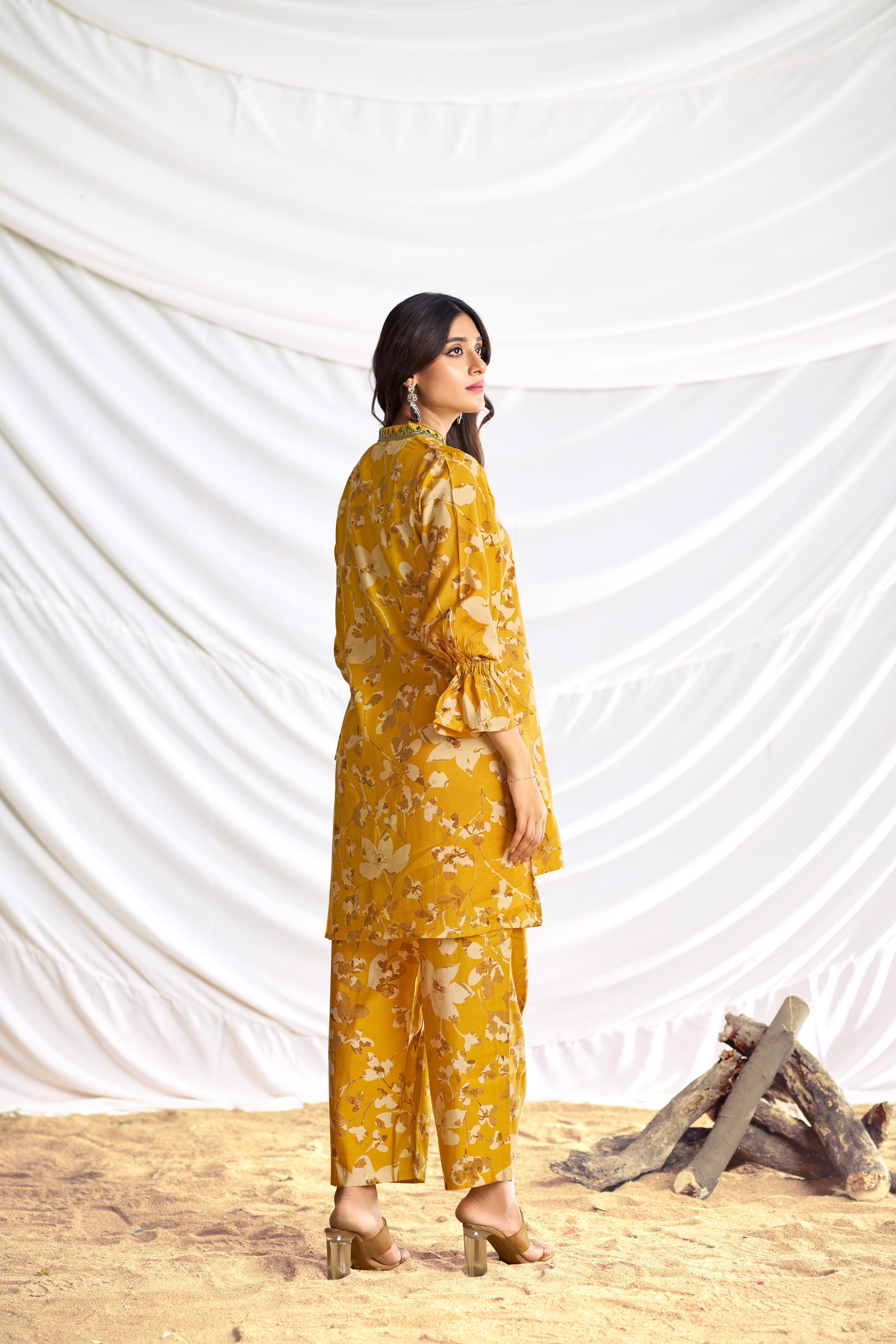 BulBul Preha Mustard Chanderi Co-Ord Set
