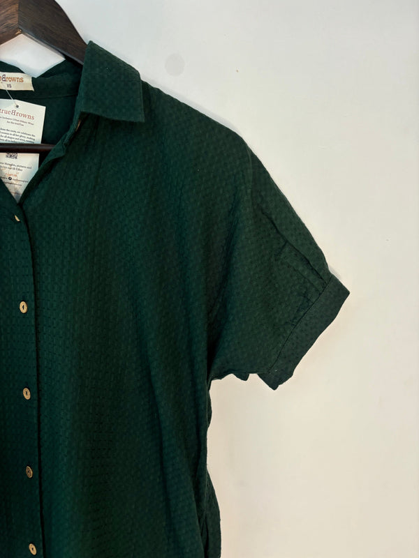 trueBrowns Dark Green Cotton Dobby Top