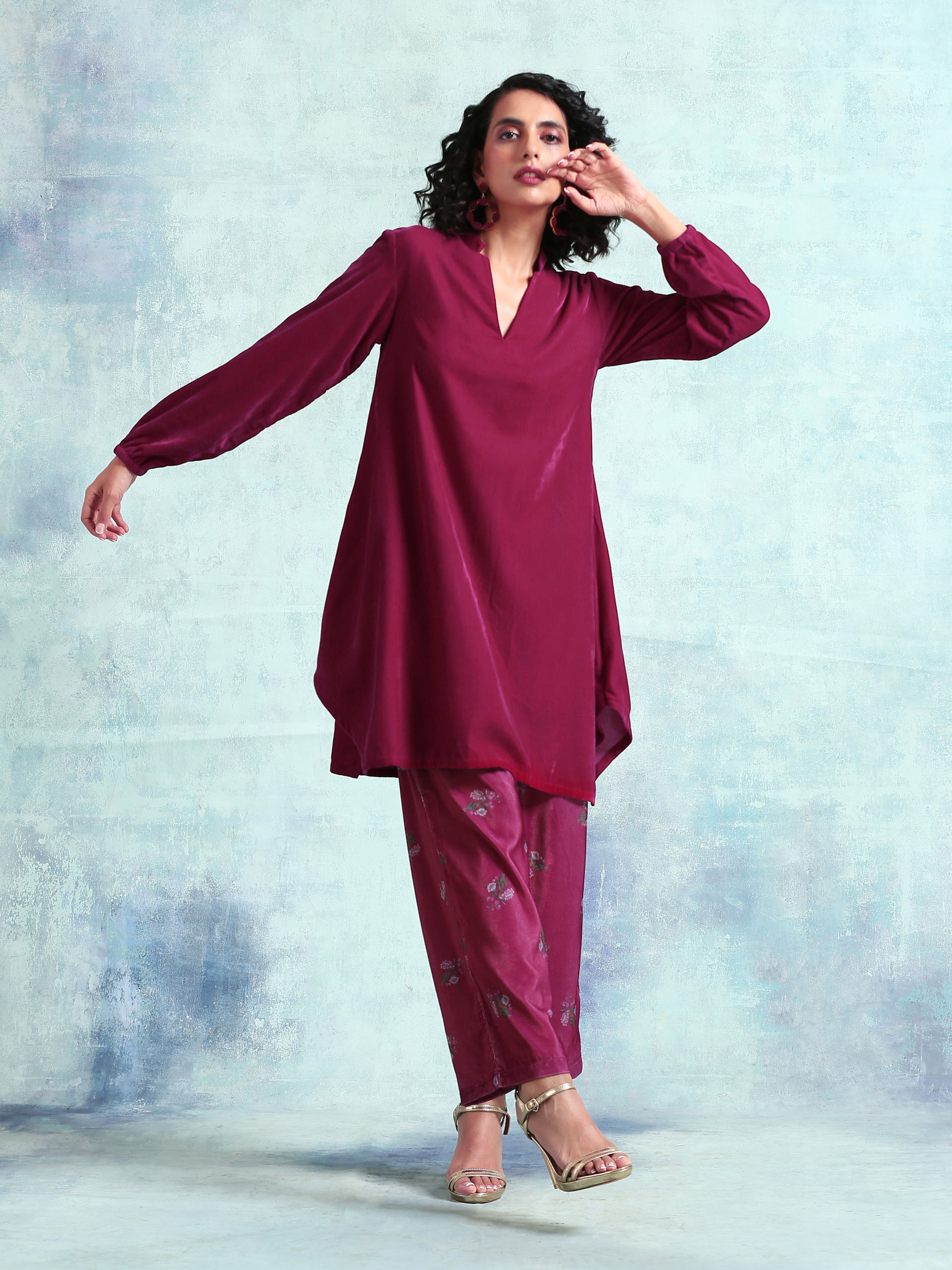 trueBrowns Magenta Velvet Co-Ord Set - Distacart