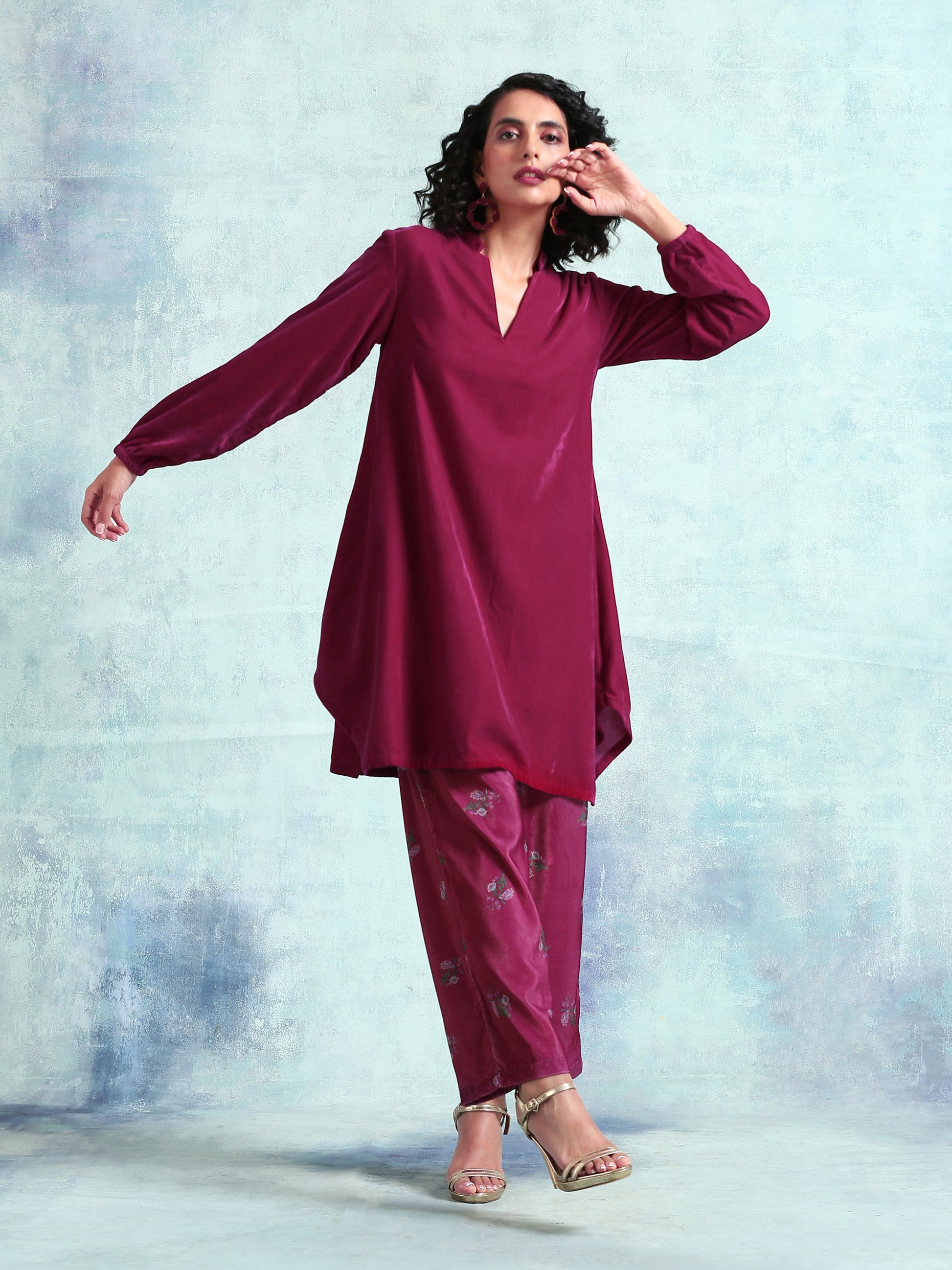 trueBrowns Magenta Velvet Co-Ord Set - Distacart