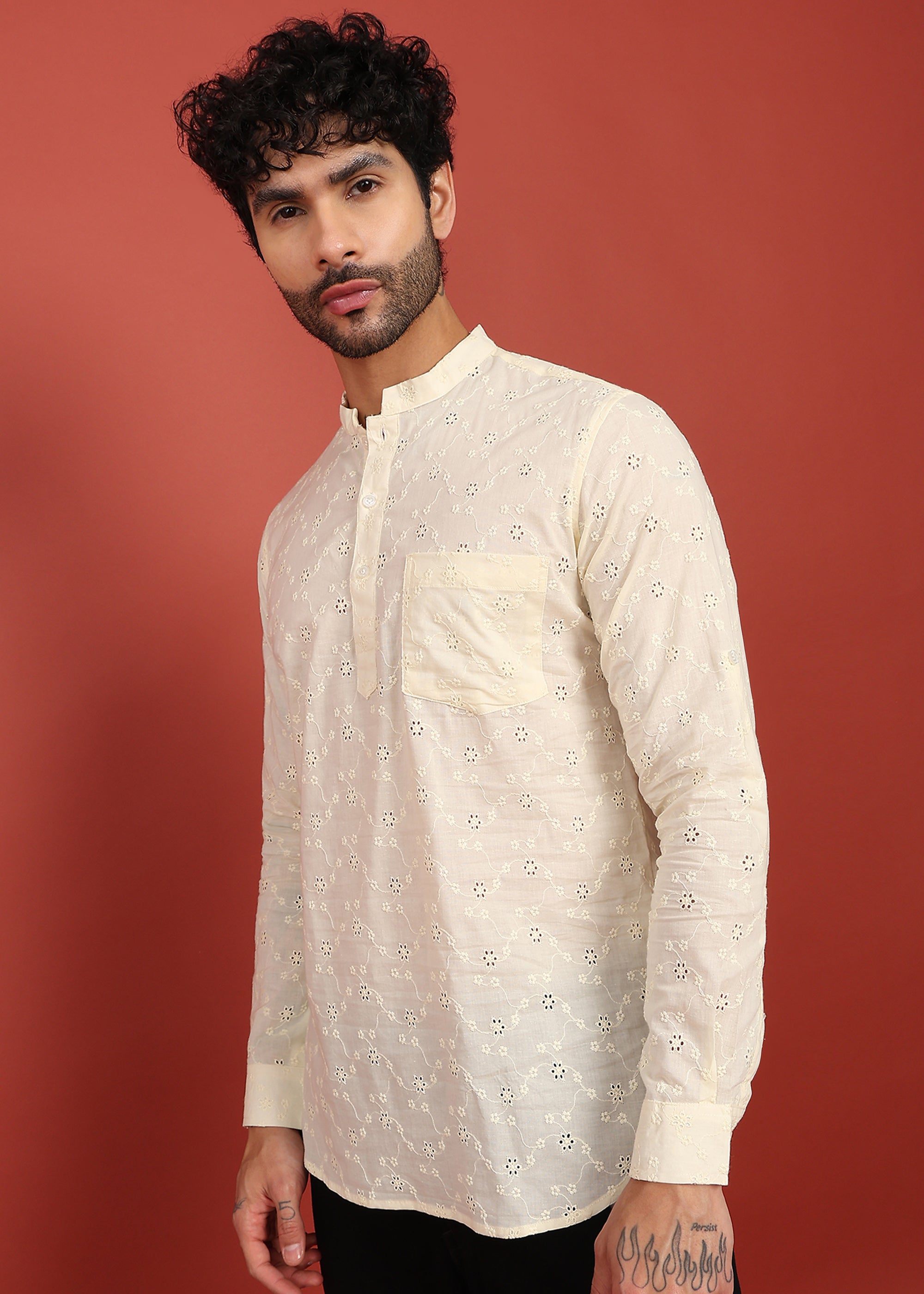 Fabmade Ivory Bloom Embroidered Short Kurta - Distacart