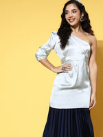 Thumbnail for InWeave One Shoulder Satin Top In Silver Colour