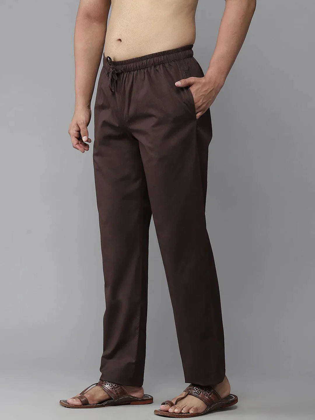 Fabmade Men's Brown Cotton Linen Pyjama