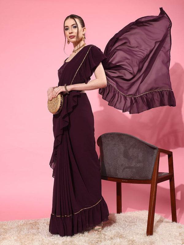 Ahalyaa Ruffled Poly Georgette Saree - Distacart