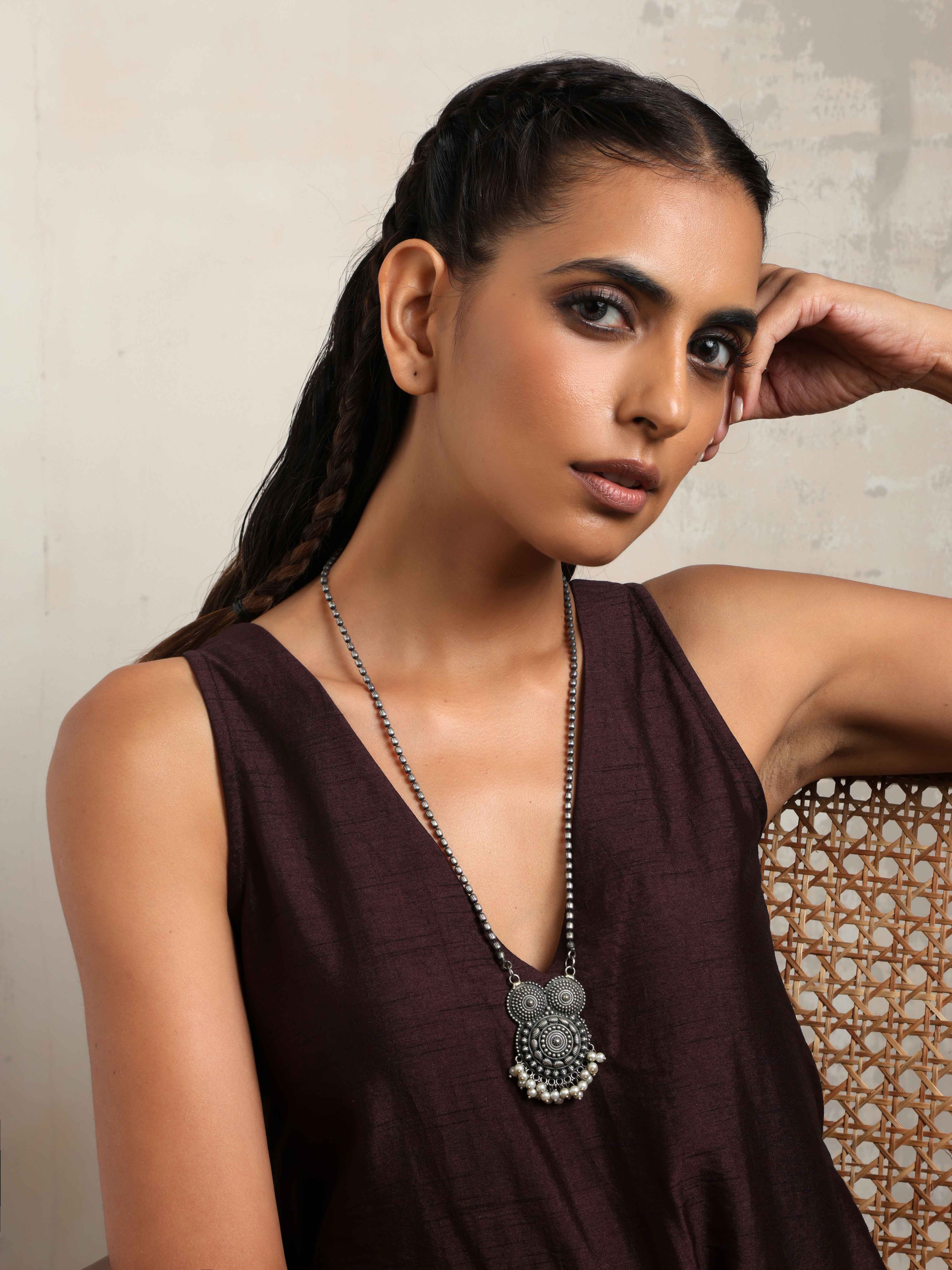 trueBrowns Silver Tone Pearl Drop Pendant Chain - Distacart