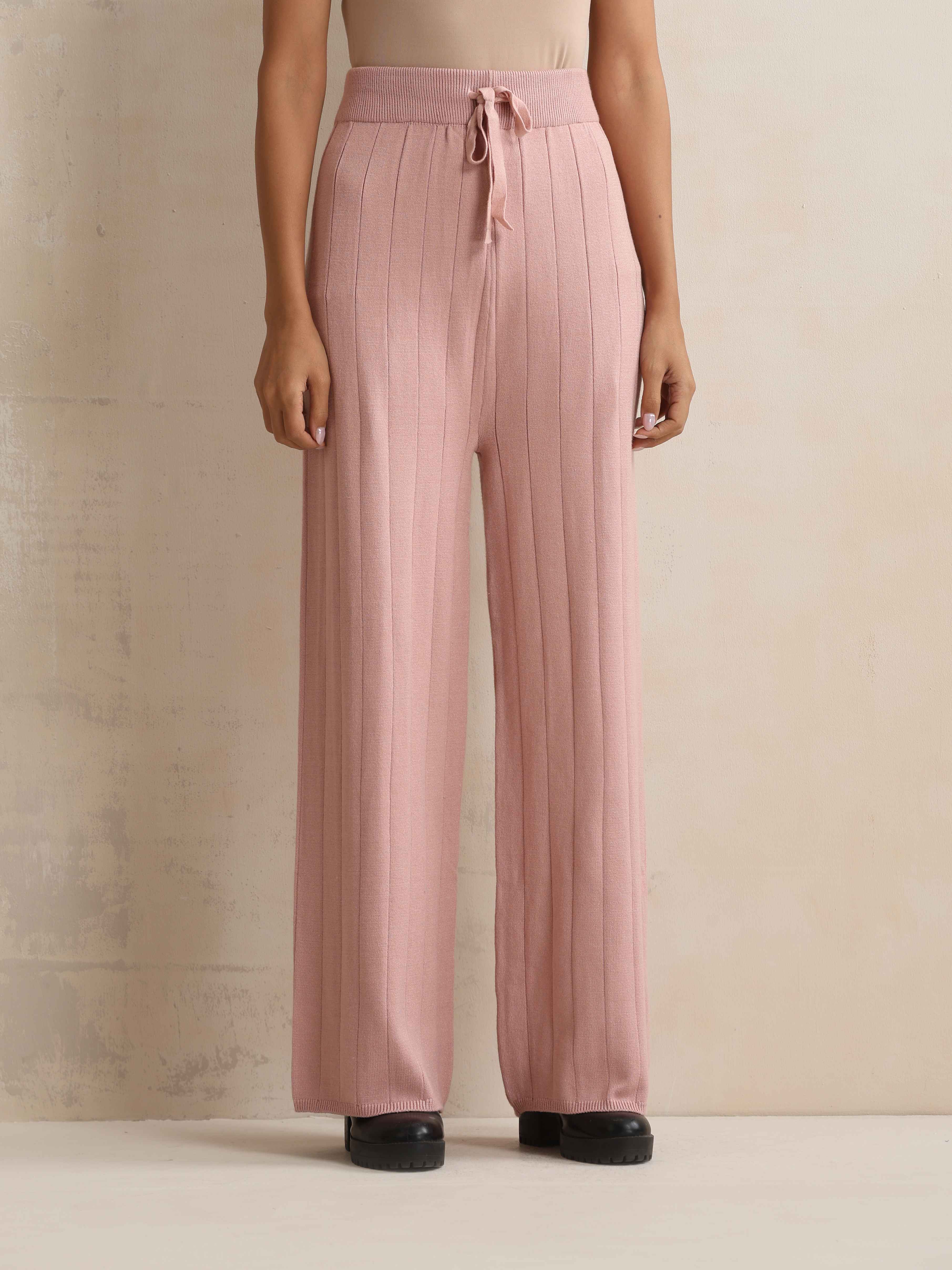 trueBrowns Pink Woollen Flared Pants - Distacart