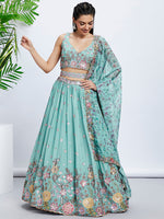 Thumbnail for House of Panchhi Mauve Chiffon Sequins And Thread Embroidery Lehenga Choli & Dupatta - Distacart