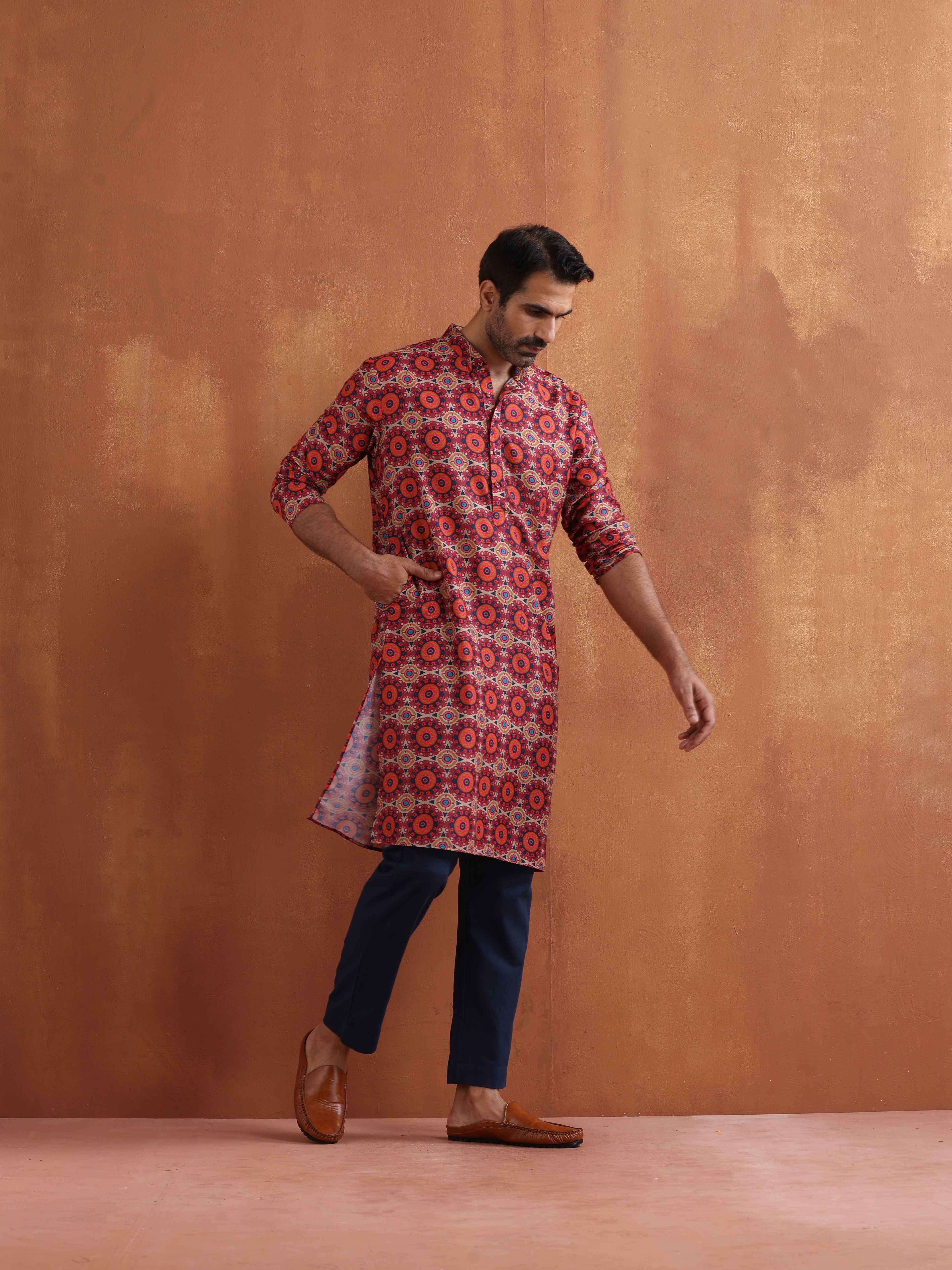 trueBrowns Men's Beige Printed Kurta - Distacart