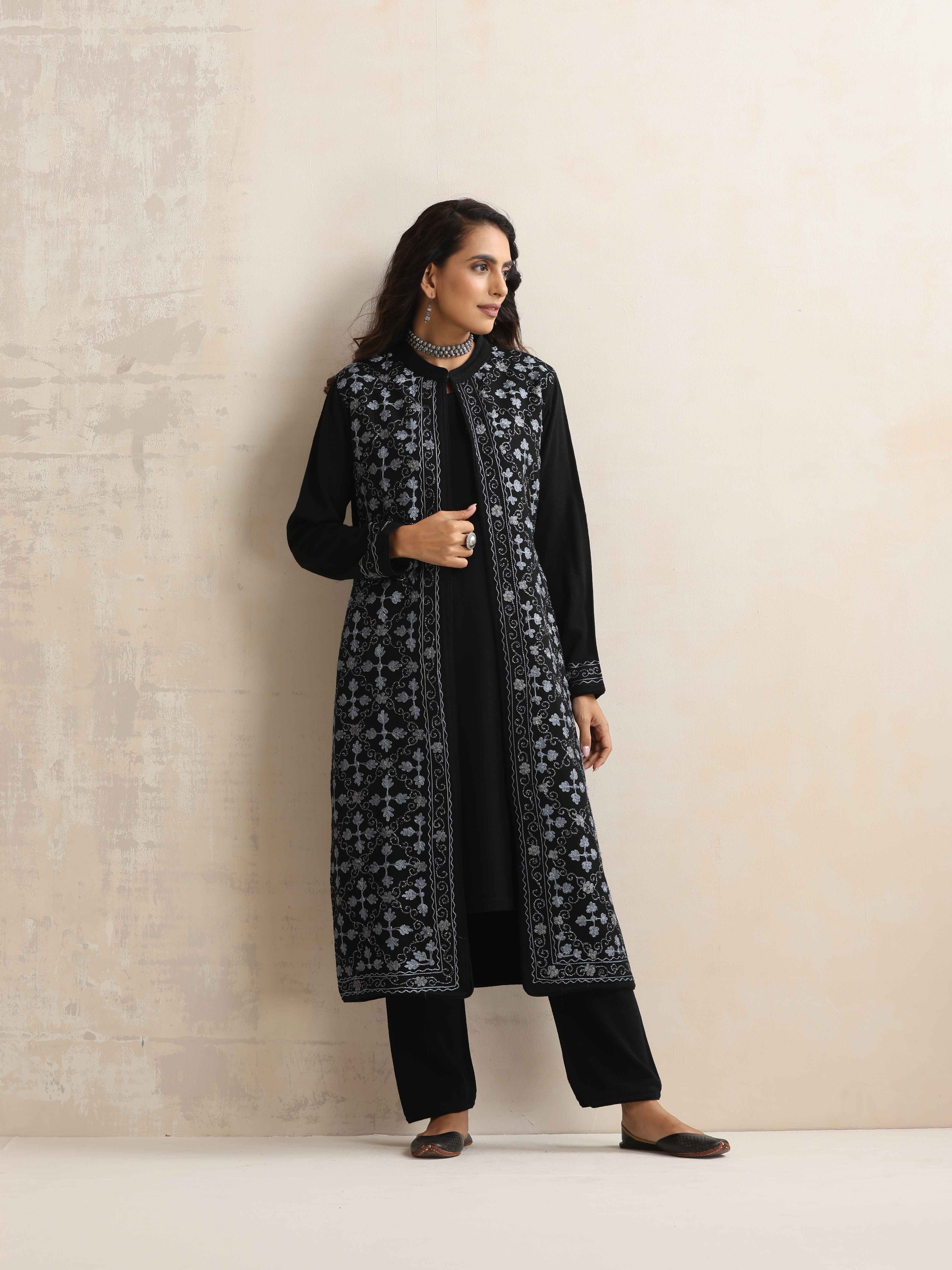 trueBrowns Black Kashmiri Woollen Jacket 3pc Set - Distacart