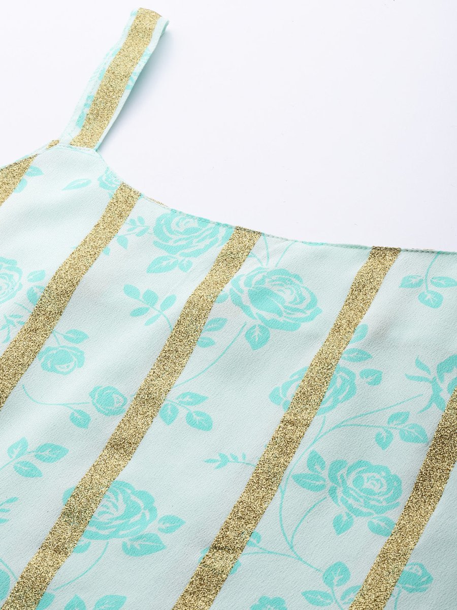 Ahalyaa Striped Floral Printed Shoulder Straps Crepe Tunic - Distacart