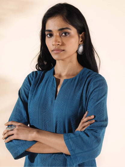 trueBrowns Blue Cotton Dobby Co-ord Set - Distacart