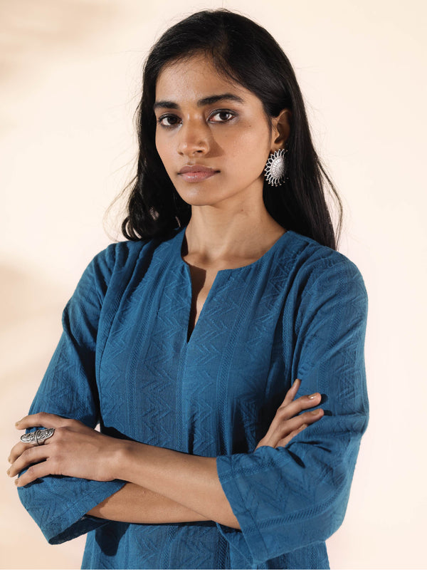 trueBrowns Blue Cotton Dobby Co-ord Set - Distacart