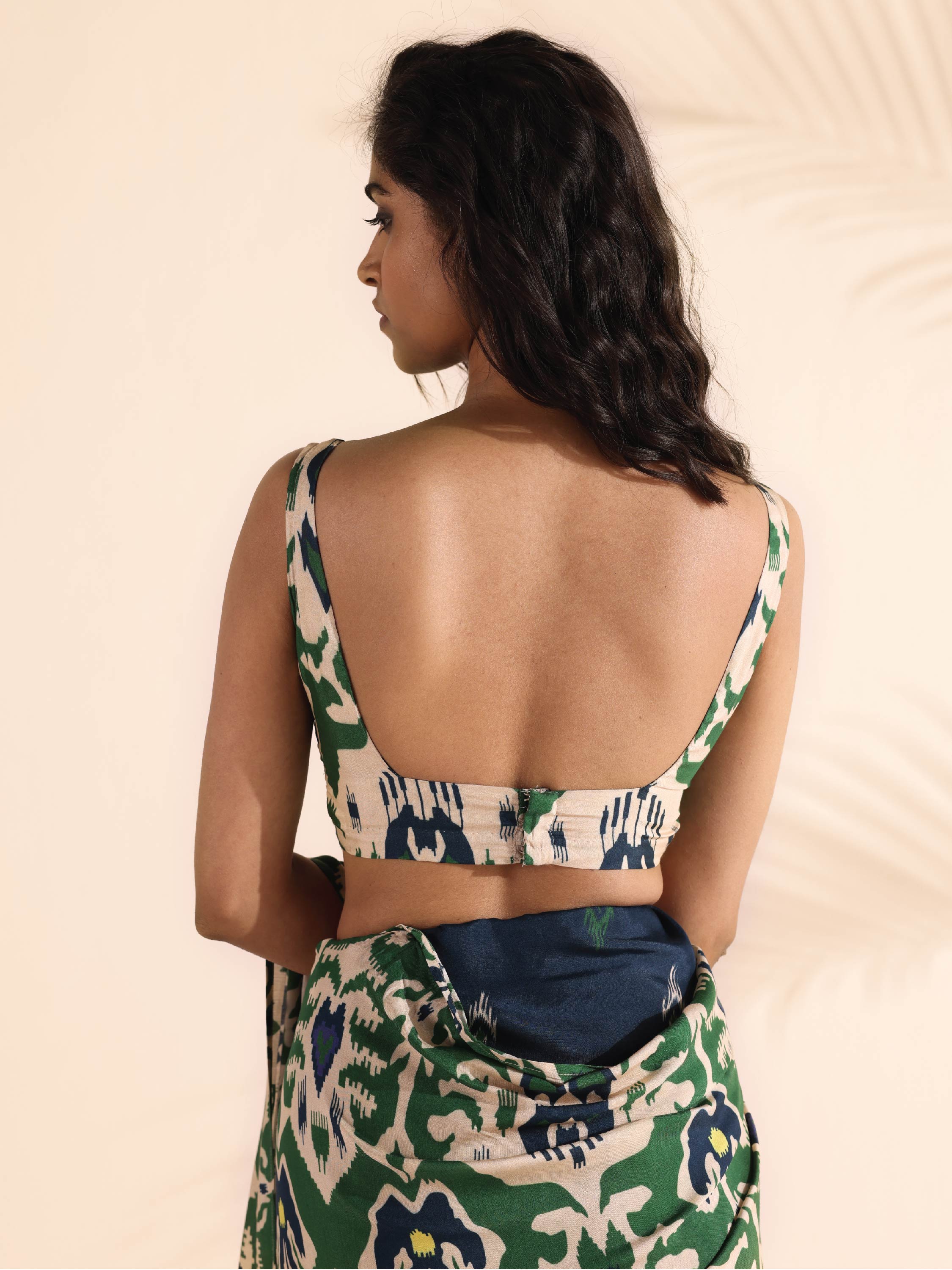 trueBrowns Green Muslin Ikat Sleeveless Blouse - Distacart