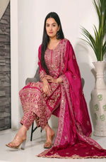 Thumbnail for Teeya Creation Rani Color Chinon Silk Heavy Embroidery Work Fully Stitched Salwar Suit - Distacart