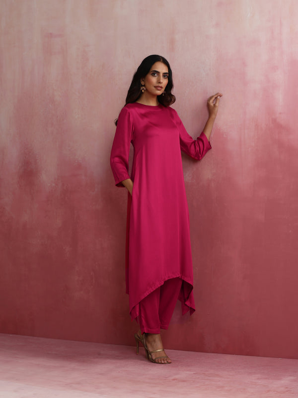 trueBrowns Magenta Highlow Modal Kurta Set - Distacart