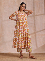 Thumbnail for trueBrowns Red Overall Floral On White Cotton Block Print Kurta Pant Set - Distacart