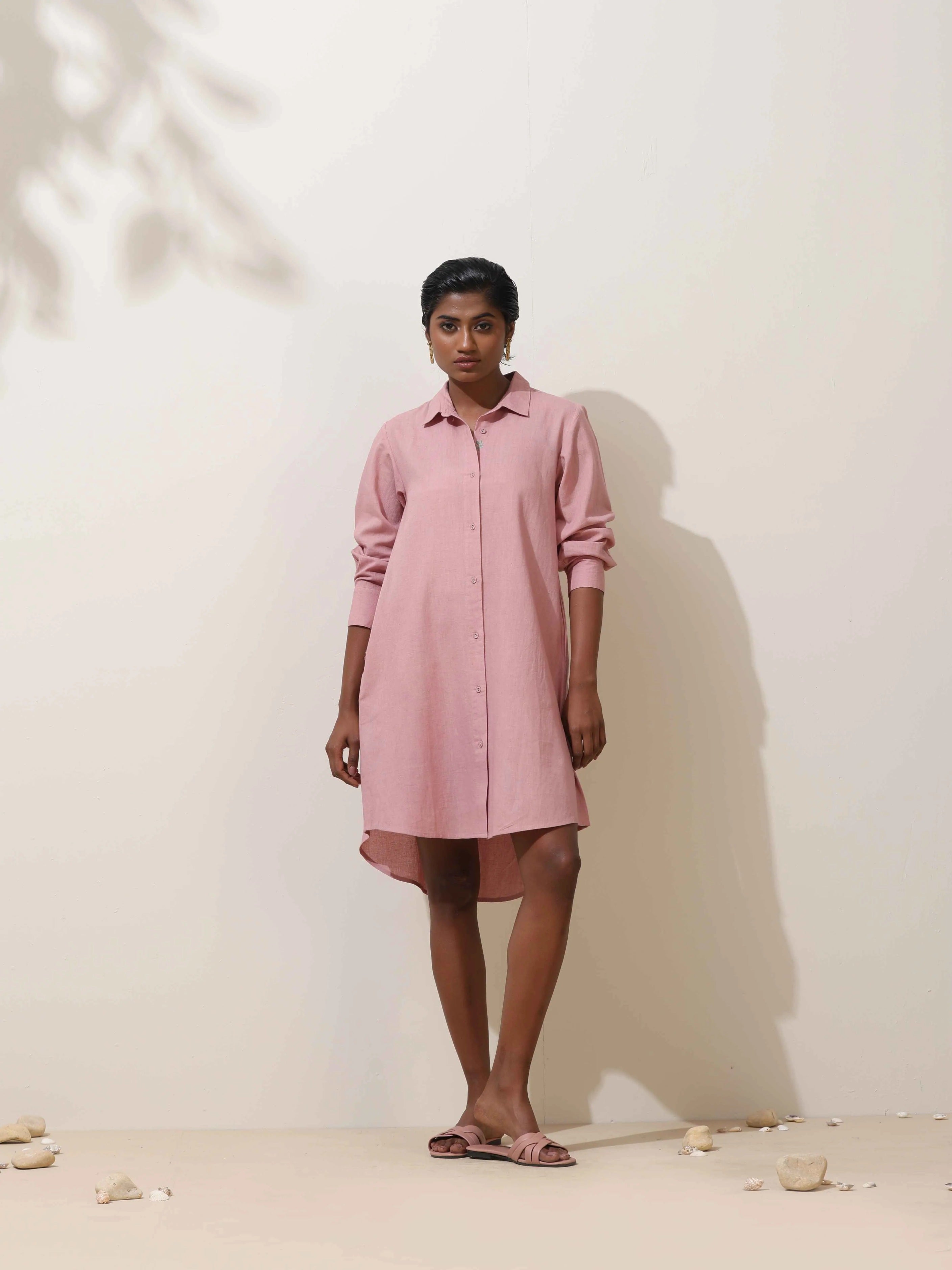 trueBrowns Pink Cotton Linen Dress - Distacart