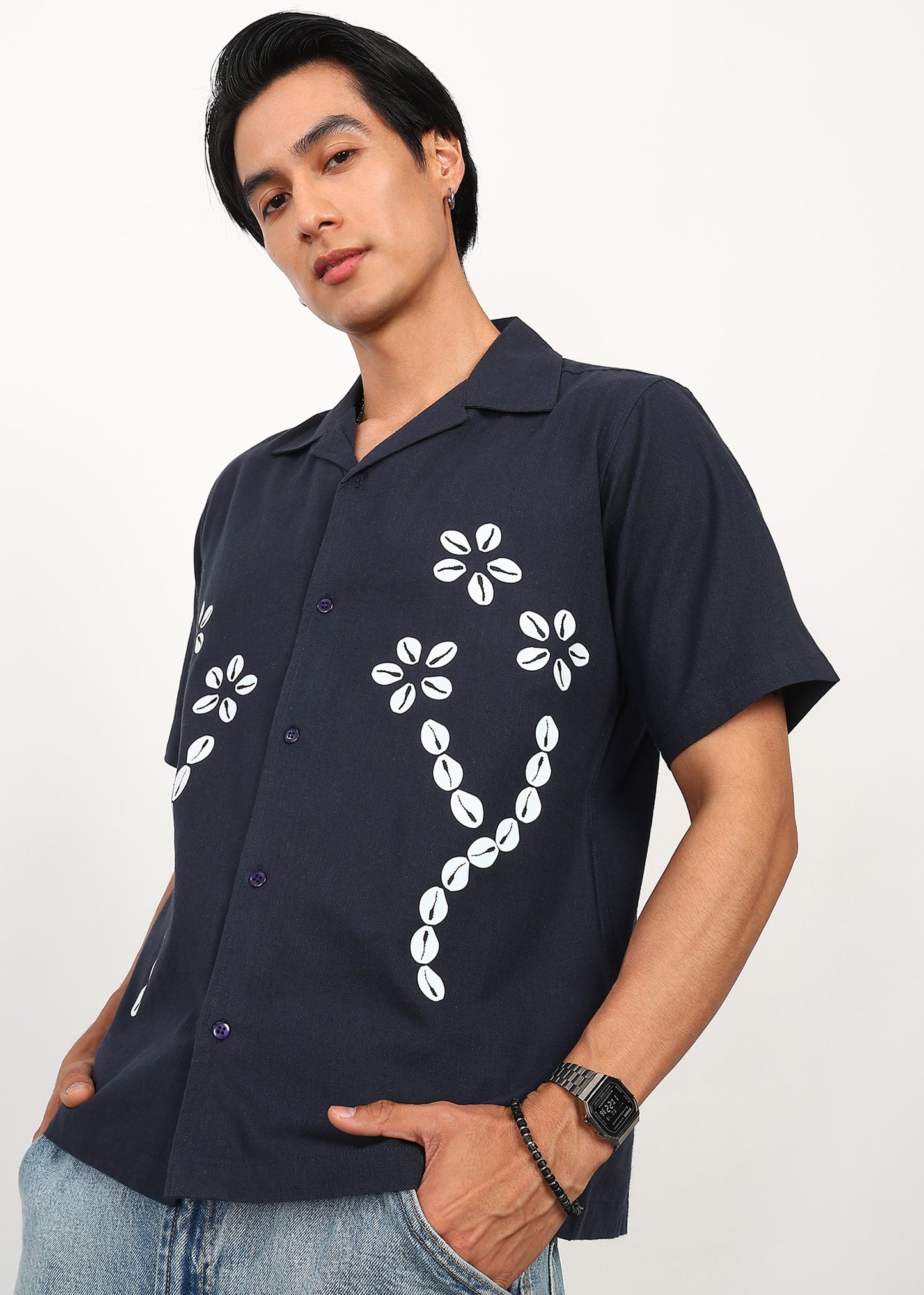 Fabmade Midnight Bloom Linen Shirt - Distacart