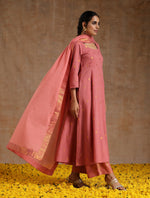 Thumbnail for trueBrowns Blush Gold Cotton Anarkali Set - Distacart