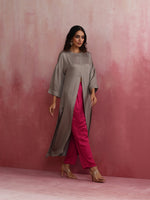 Thumbnail for trueBrowns Grey High Slit Modal Kurta Set