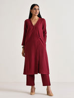 Thumbnail for trueBrowns Maroon Angrakha Kurta Set - Distacart