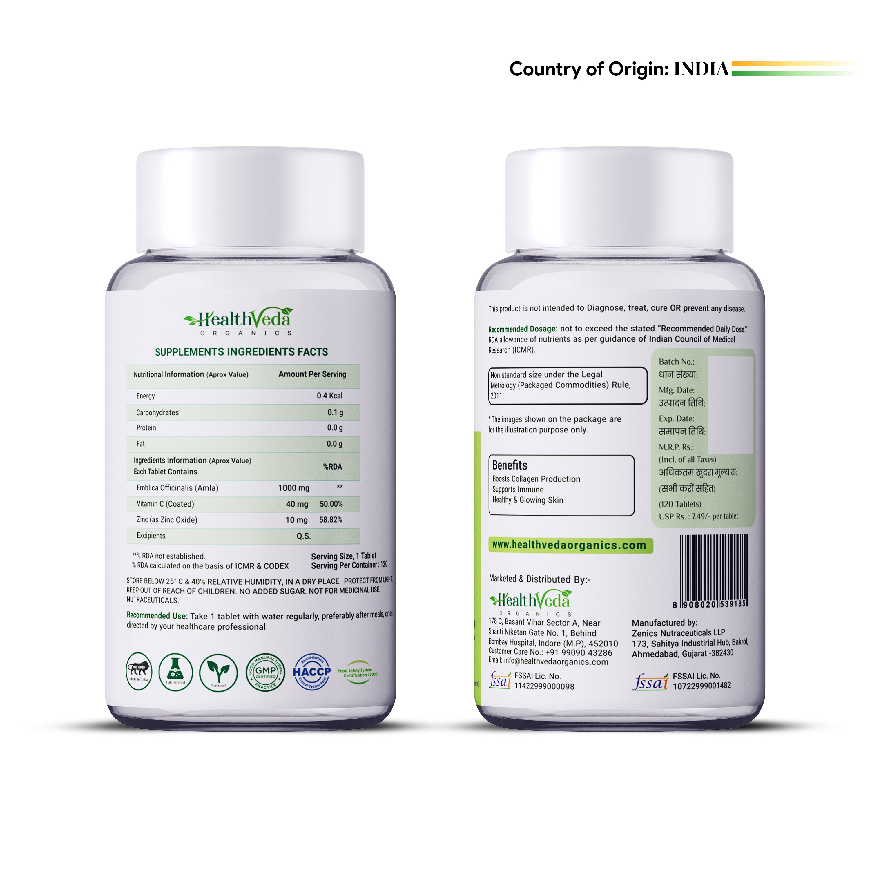 Health Veda Organics Natural Vitamin C Tablets For Skin & Health - Distacart