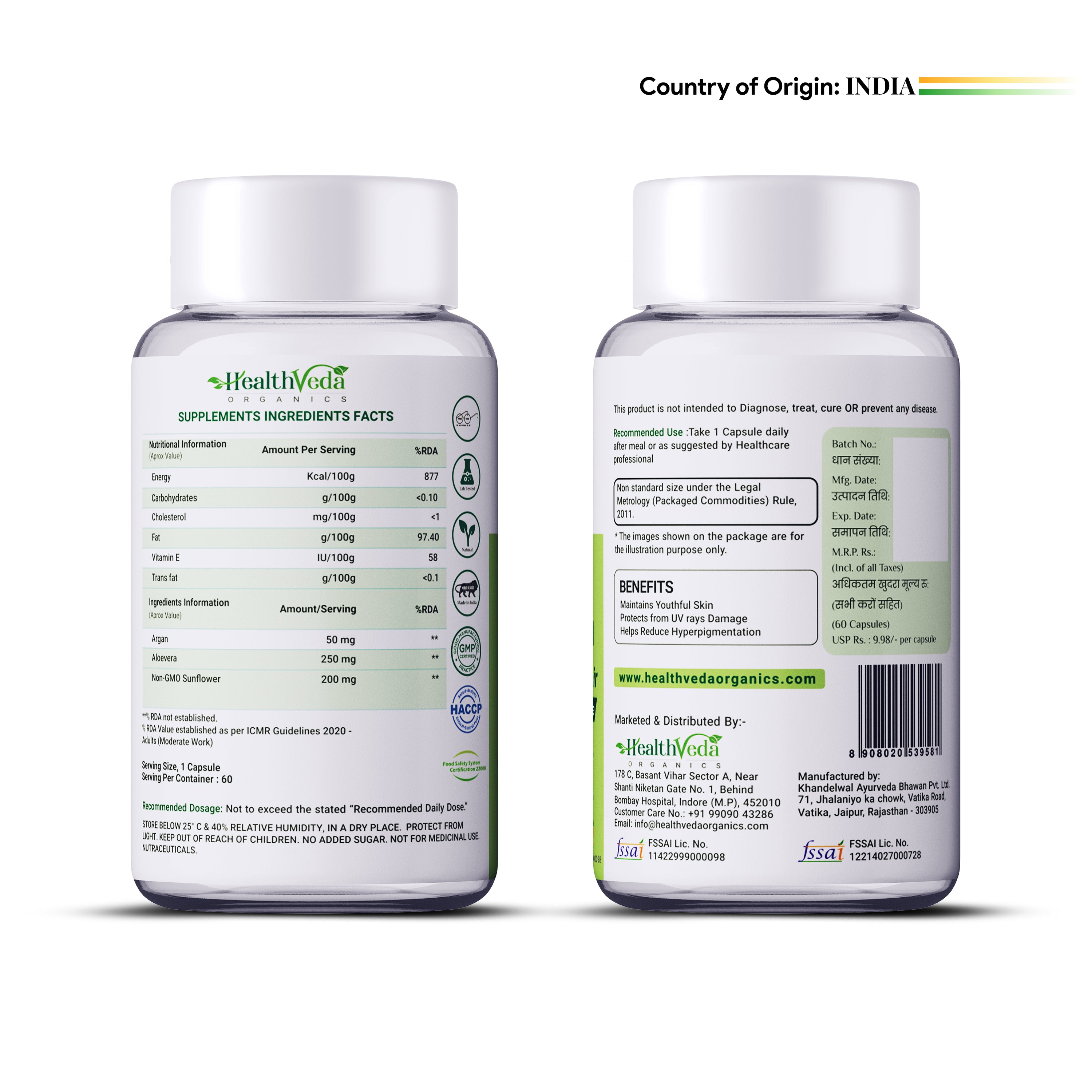 Health Veda Organics Vitamin E Capsules - Distacart