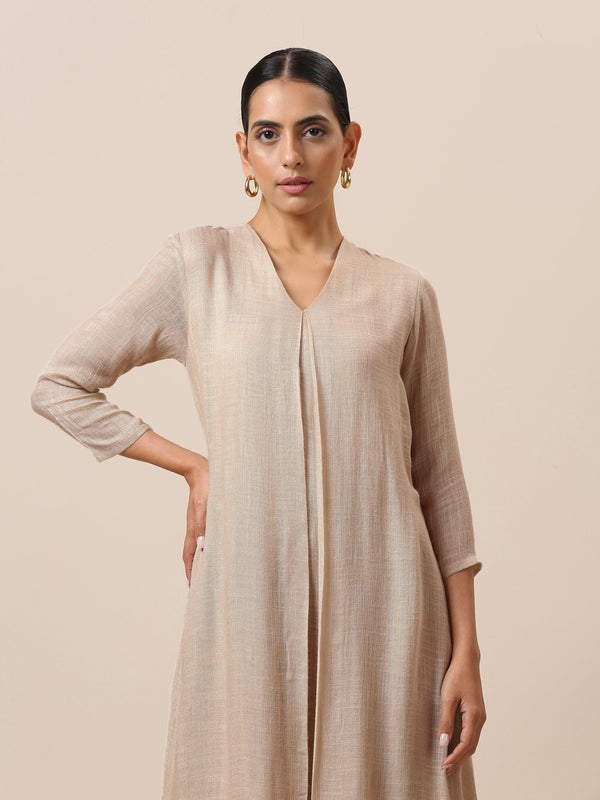 trueBrowns Linen Beige Textured Slit Kurta Pant Set - Distacart