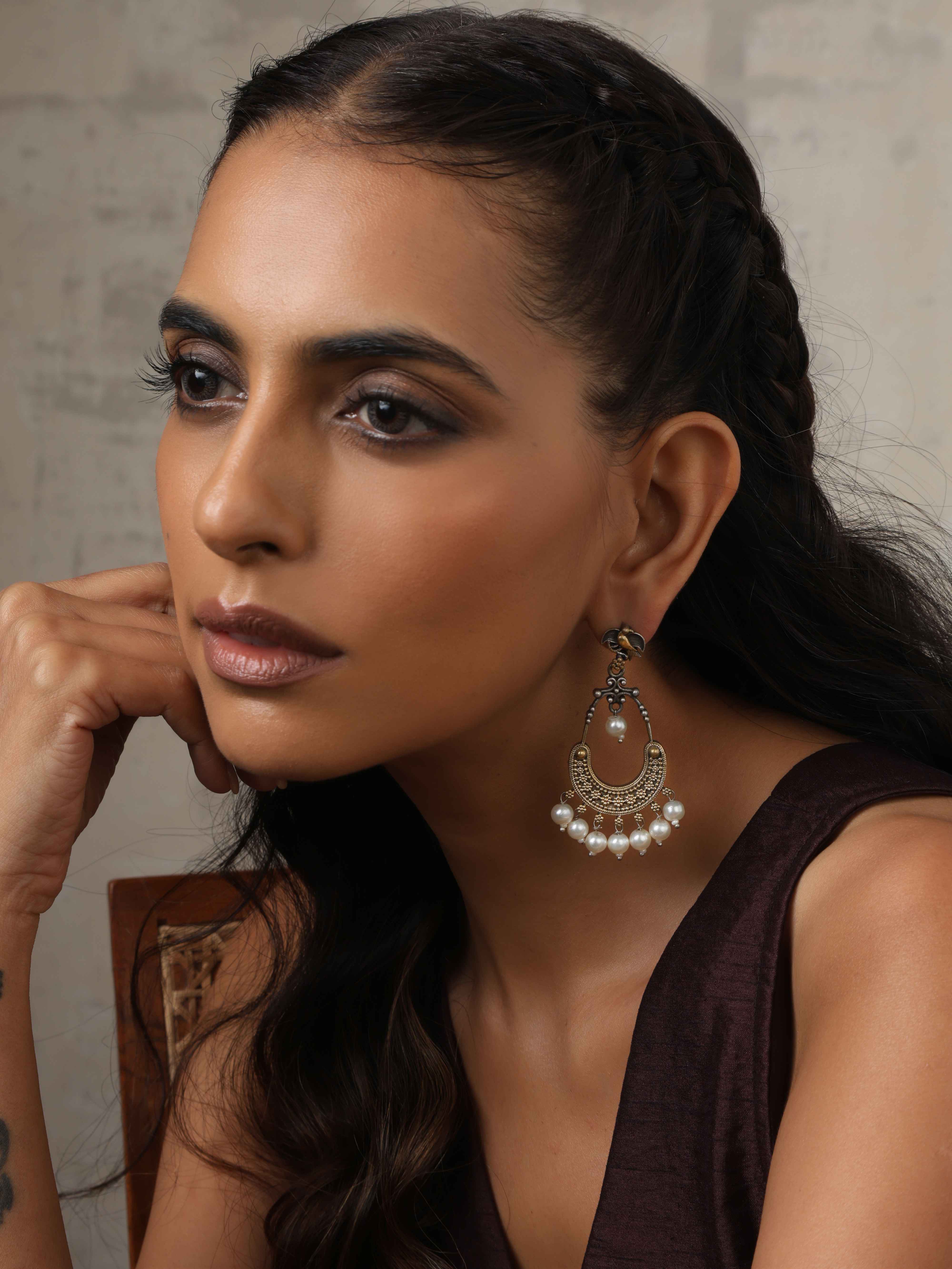 trueBrowns Silver Gold Tone Chandbaali Earrings - Distacart