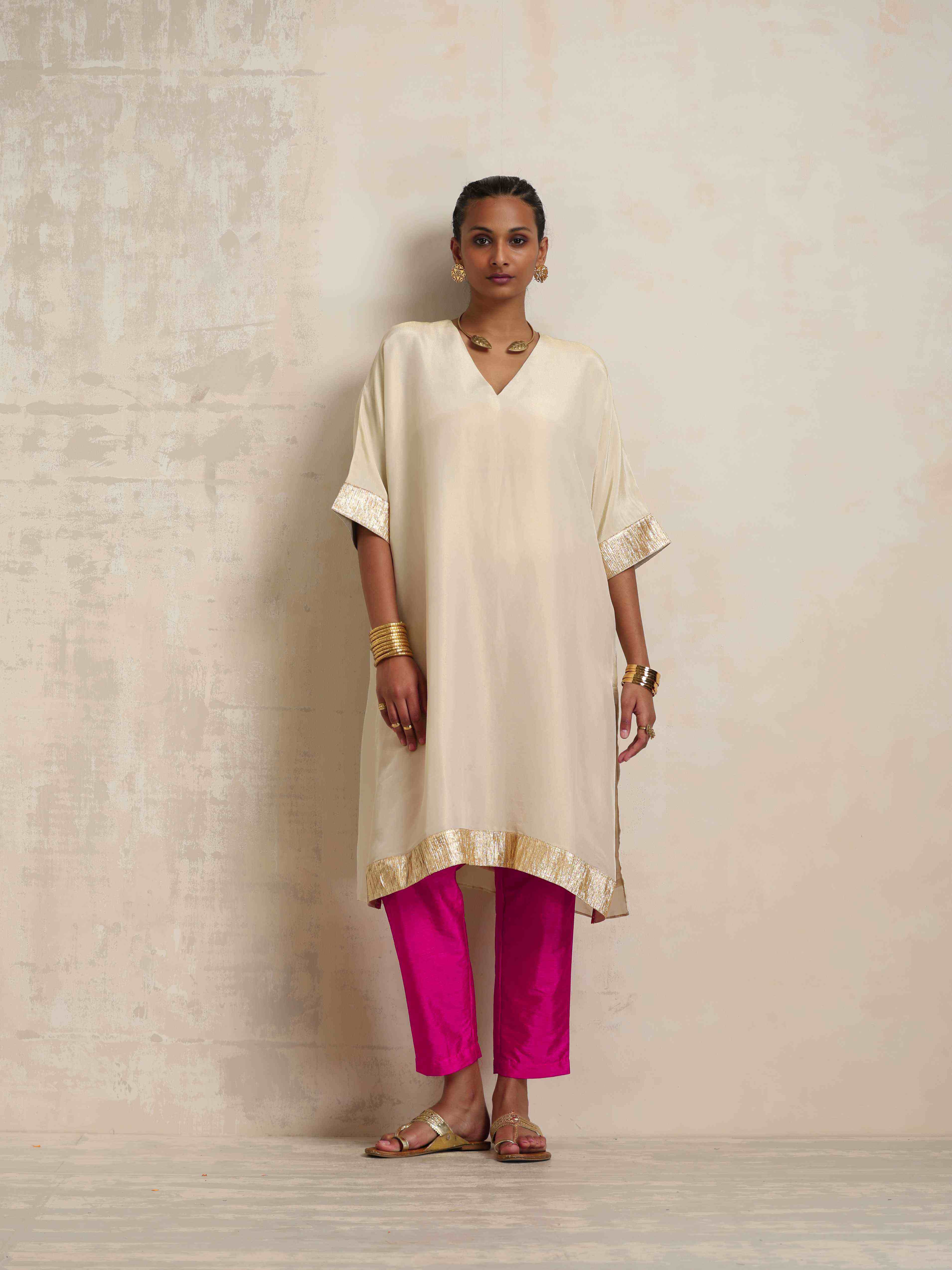 trueBrowns Ivory Tissue Kurta Co-ord Set - Distacart