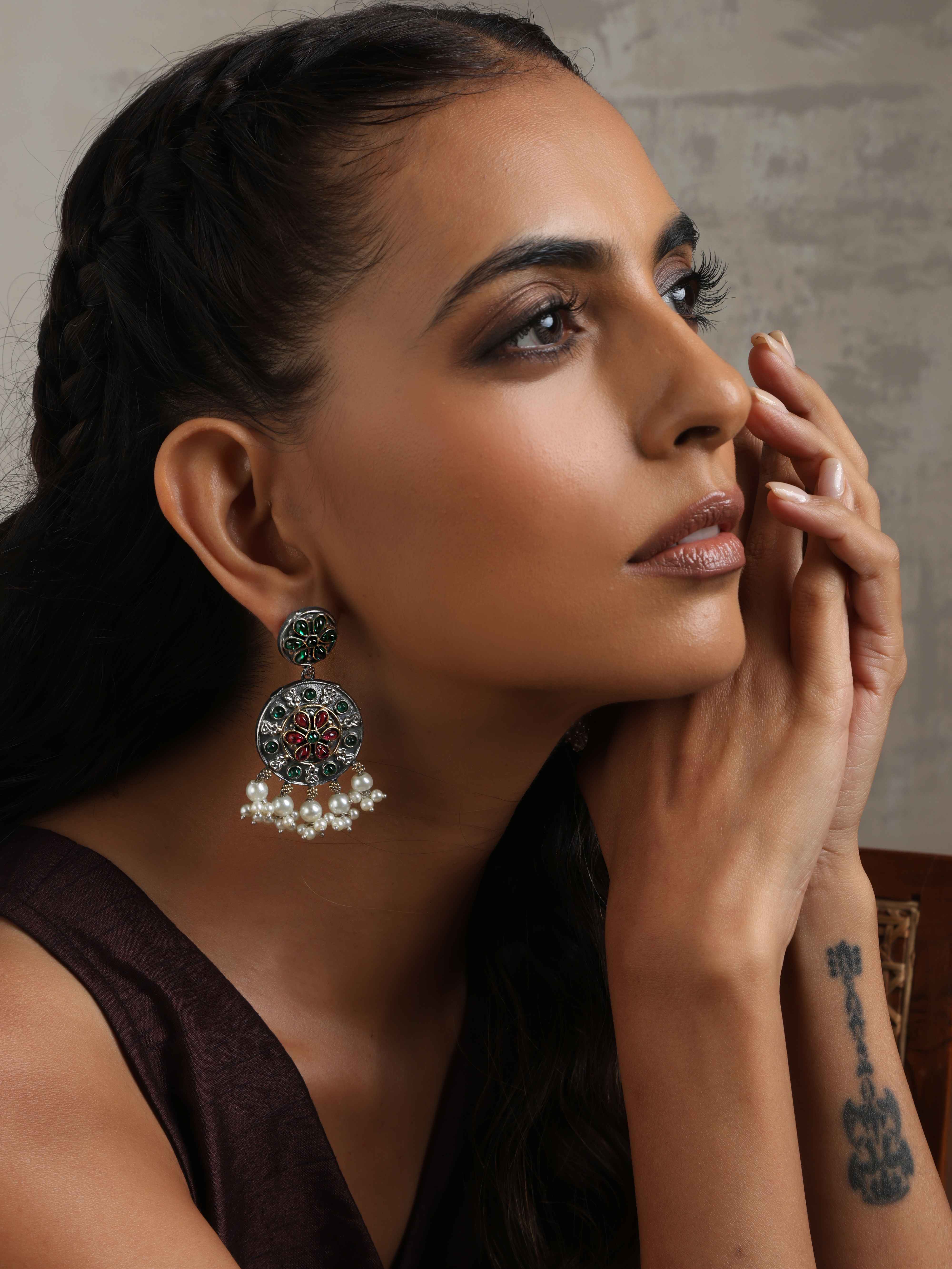 trueBrowns Silver Gold Tone Circular Stone Earrings - Distacart