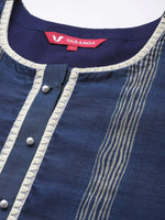 Thumbnail for Varanga Women Navy Blue Printed Straight Kurta With Lace Detailed Paired With Tonal Bottom - Distacart