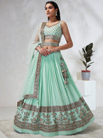 Thumbnail for House of Panchhi Burgundy Pure Georgette Sequins And Thread Embroidery Lehenga Choli & Dupatta - Distacart