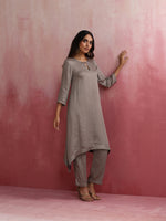 Thumbnail for trueBrowns Grey High low Kurta Set