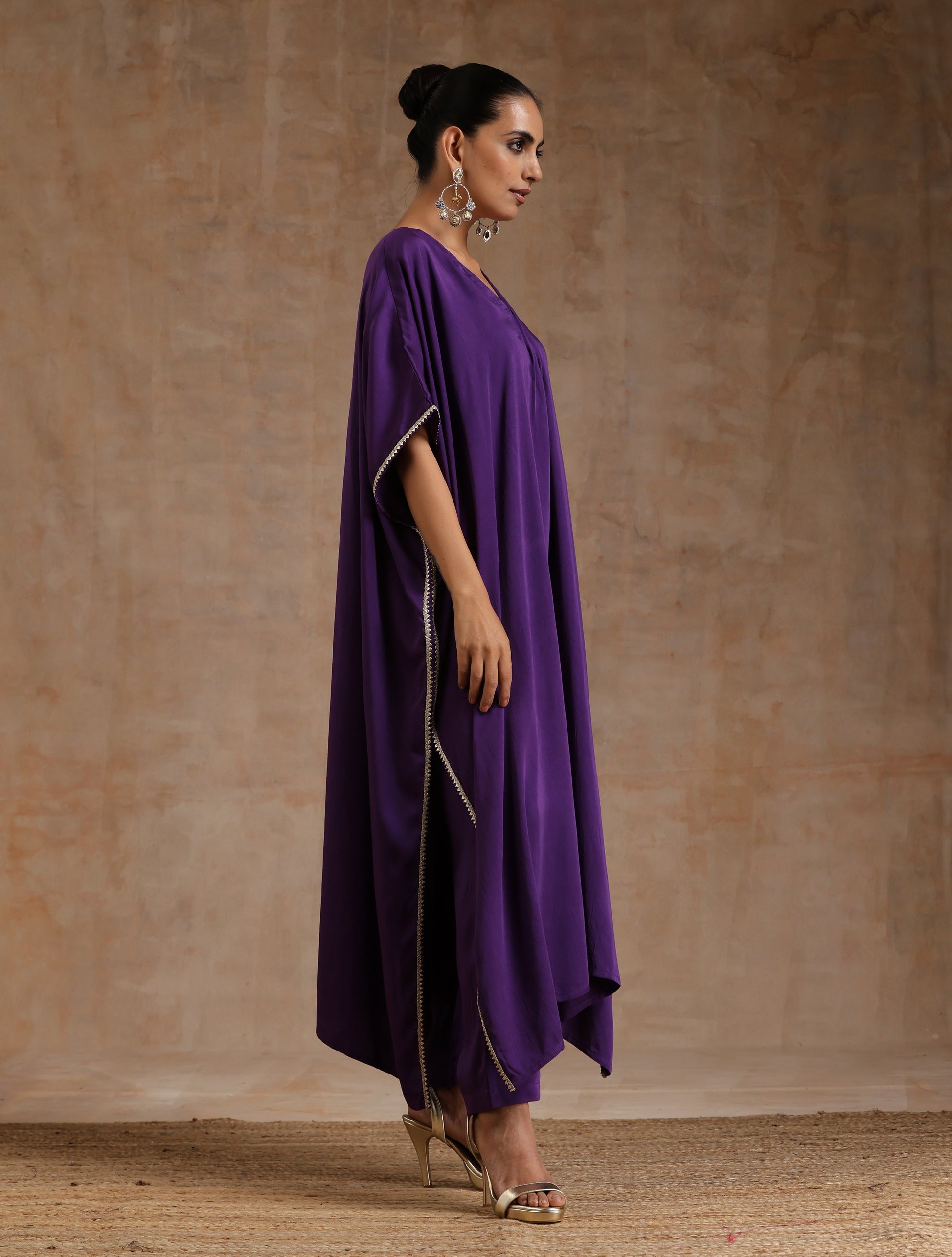 trueBrowns Violet Modal Satin Kaftan Kurta Set - Distacart