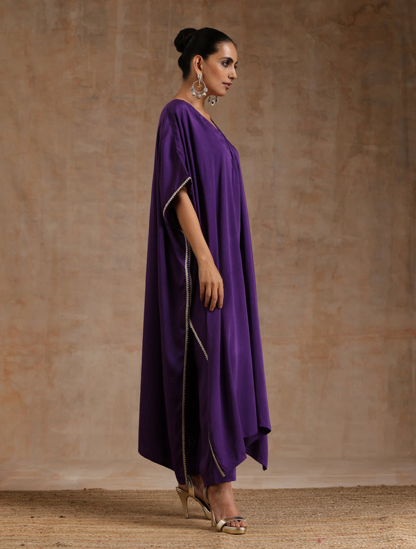 trueBrowns Violet Modal Satin Kaftan Kurta Set - Distacart