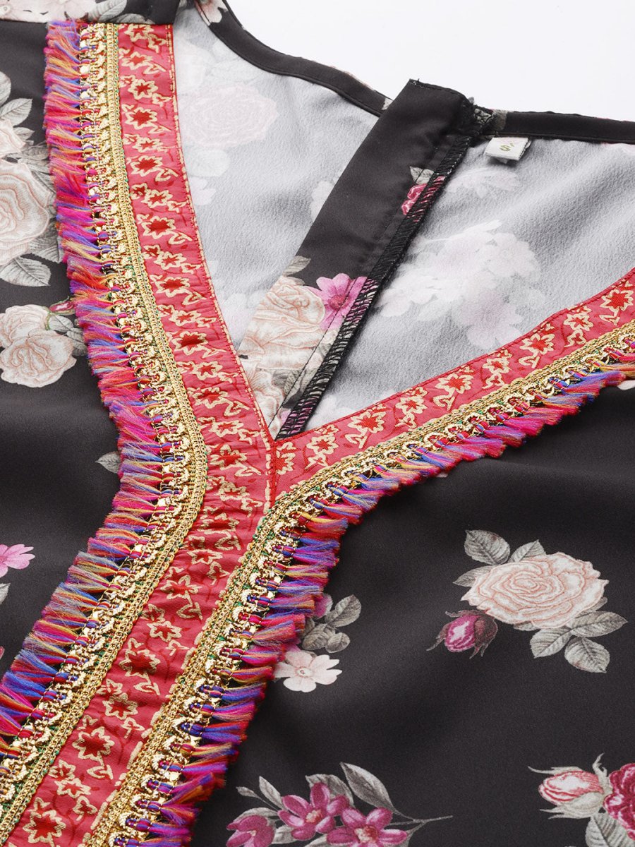 Ahalyaa Printed Crepe Basic Jumpsuit With Lace Inserts - Distacart