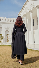 Thumbnail for BulBul Abhilasha Cotton Black Kurta Set with Dupatta