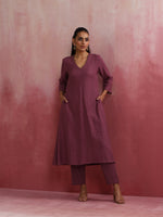 Thumbnail for trueBrowns Light Purple Cotton Dobby Flared Kurta Set