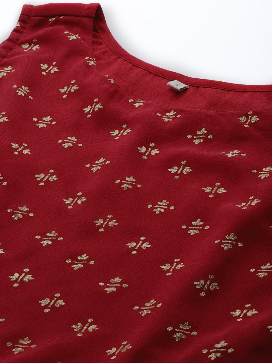 Ahalyaa Boat Neck Printed Embellished Tunic - Distacart