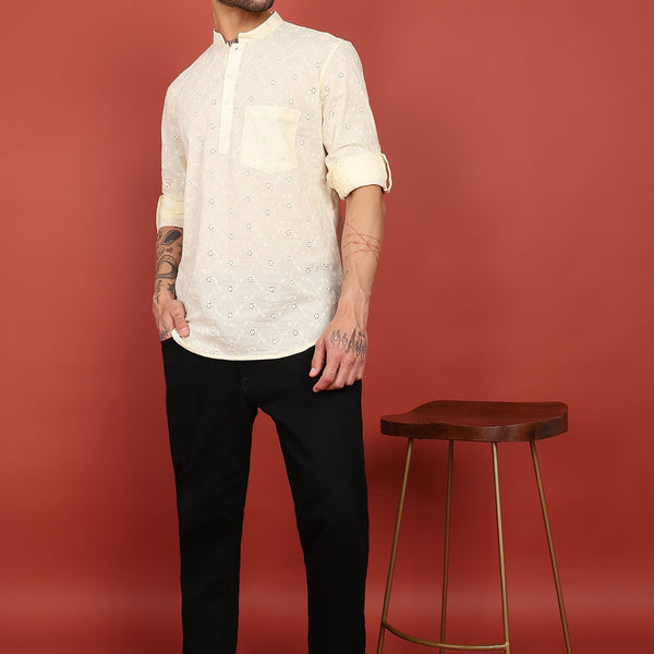 Fabmade Ivory Noor Dotted Short Kurta - Distacart