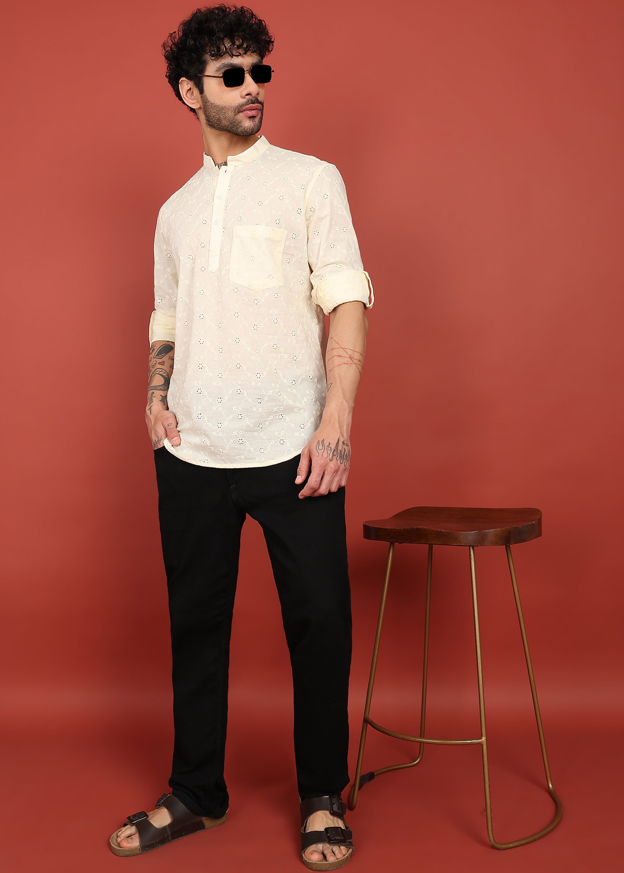 Fabmade Ivory Noor Dotted Short Kurta - Distacart