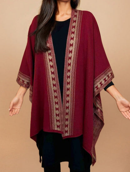 trueBrowns Maroon Woollen Geometric Kaftan Cape - Distacart