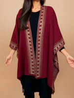 Thumbnail for trueBrowns Maroon Woollen Geometric Kaftan Cape